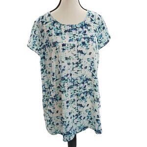 Liz Lange Maternity Blouse Blue Floral Chiffon Short Sleeve Womens Size Small